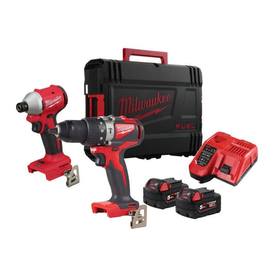 Milwaukee 18V 2 x 5.0Ah Li-Ion Red Lithium Brushless Cordless Compact Power Tool Twin Pack
