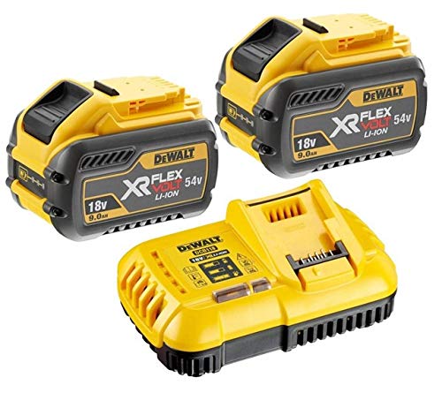 DEWALT 2 x DCB547 18v / 54v XR FLEXVOLT 9.0ah Battery + DCB118 Fast Charger, 18 V, Yellow